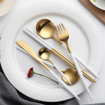 Nordic Portuguese tableware ins Wind 304 stainless steel Golden Western steak knife and fork Net red gift spoon chopsticks