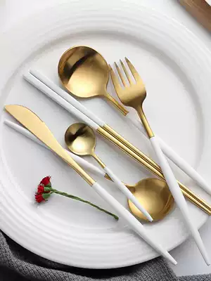 Nordic Portuguese tableware ins Wind 304 stainless steel Golden Western steak knife and fork Net red gift spoon chopsticks