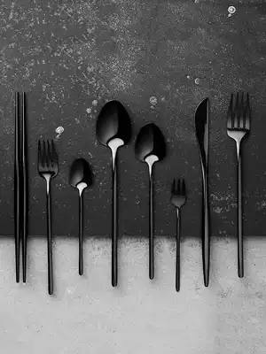 Creative 304 stainless steel black tableware Western food knife and fork spoon chopsticks three sets Nordic personality high-end household 2 pieces