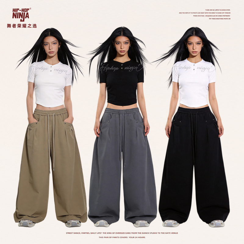 Hiphop Ninja【Black Rivets】Big a Quick-Drying Sports Pants for Women, Loose Casual Trousers for Jazz Dance Hiphop Ninja【Black Rivets】Big a Quick-Drying Sports Pants for Women, Loose Casual Trousers for Jazz Dance