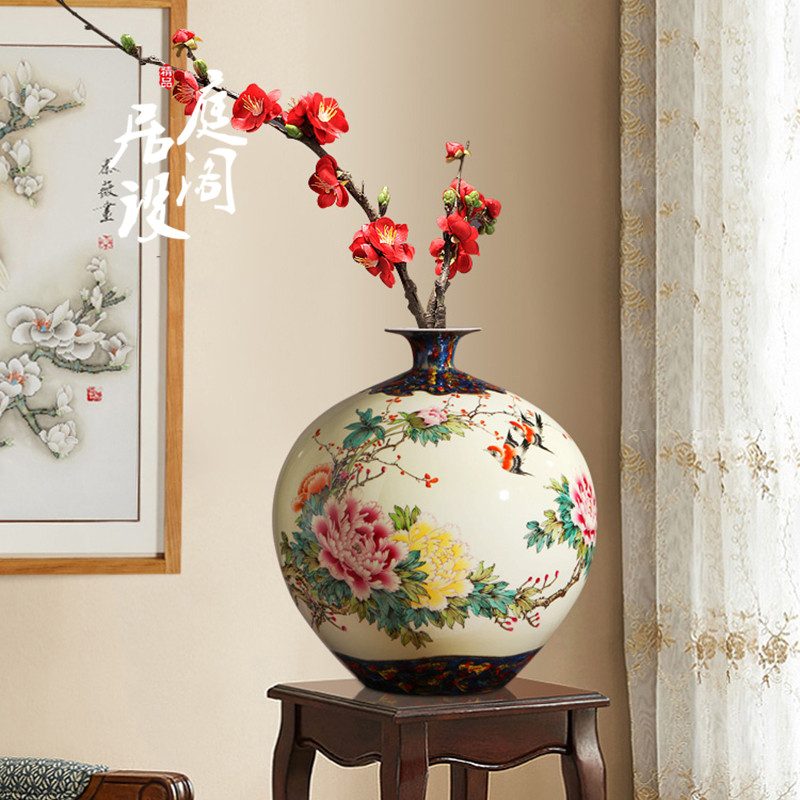 Rsemnia Zen's Antique Living Room Decoration Peony Flowers Bottle Bou Ancient Rack Xuanguan New Chinese Style Hand-painted Ceramic Pendulum