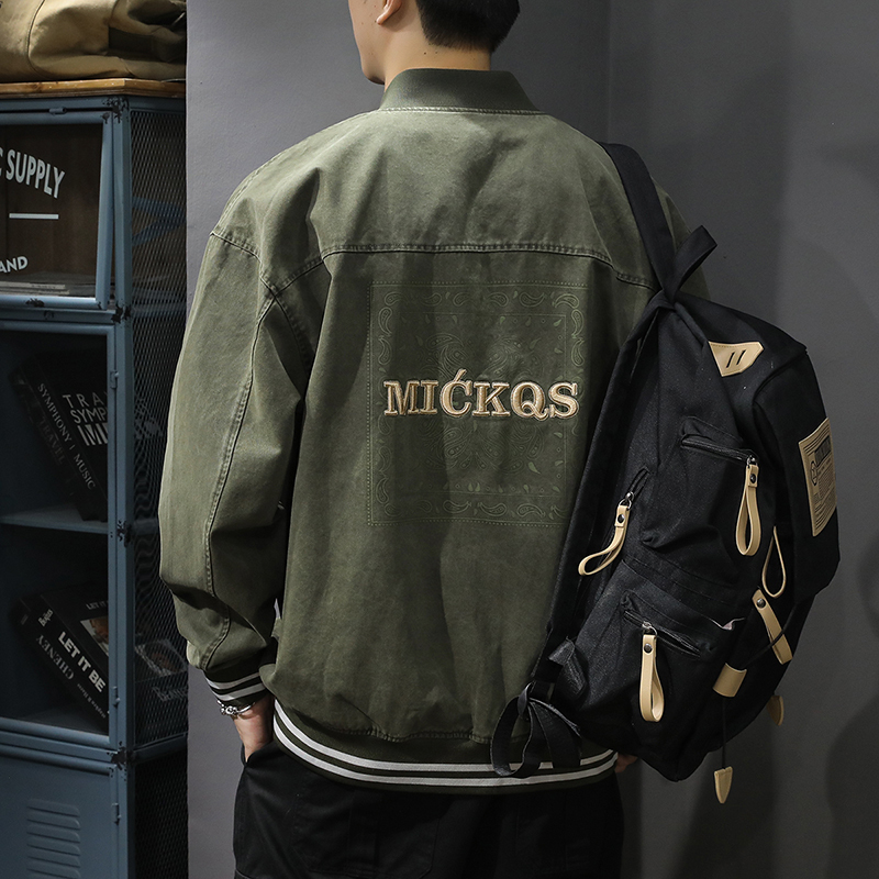 Spring and Autumn 2025 New Military Green Baseball Jacket Men's Loose Large Size American Style Popular Bomber Jacket Top Spring and Autumn 2025 New Military Green Baseball Jacket Men's Loose Large Size American Style Popular Bomber Jacket Top