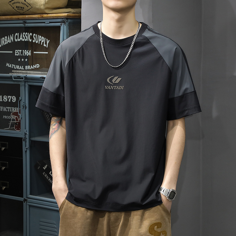 Summer New Style Raglan Sleeve Ice Silk Short-Sleeved T-Shirt for Men, Loose Large Size Sports Quick-Drying Half-Sleeve Casual Color-Blocked T-Shirt Summer New Style Raglan Sleeve Ice Silk Short-Sleeved T-Shirt for Men, Loose Large Size Sports Quick-Drying Half-Sleeve Casual Color-Blocked T-Shirt
