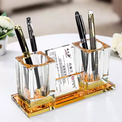 Front Desk crystal net red pen holder three-piece set custom creative practical office supplies business gifts souvenir ornaments lettering logo pen holder Nordic personality simple stationery storage box large capacity