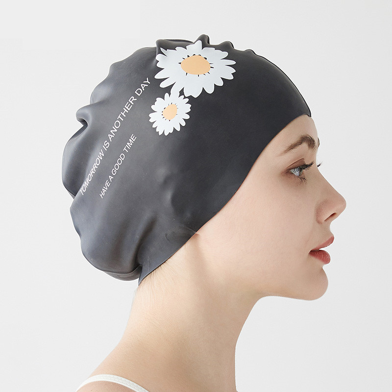 Ear protectors do not head silicone swimming cap women's long hair special waterproof large small daisy print professional swimming equipment
