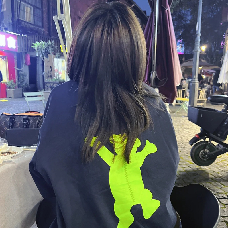 The popular fried chicken WE11DONE teddy bear double-sided print loose trend silhouette couple's short-sleeved T-shirt