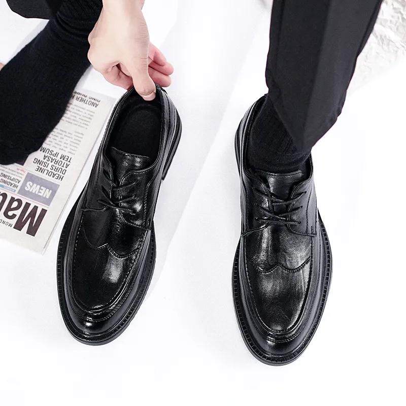 First Line Company Withdrawal ~ Men's Fashion Business Leisure Pure Color lacing Inron Low Leather Shoes 8145