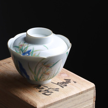 Miyun Saito Pink Painted Pink Land of Grass Laminated Stone Sunflower Golden Cover Bowl tea Tea Bowl Jingdezhen ceramic Kung fu tea furniture