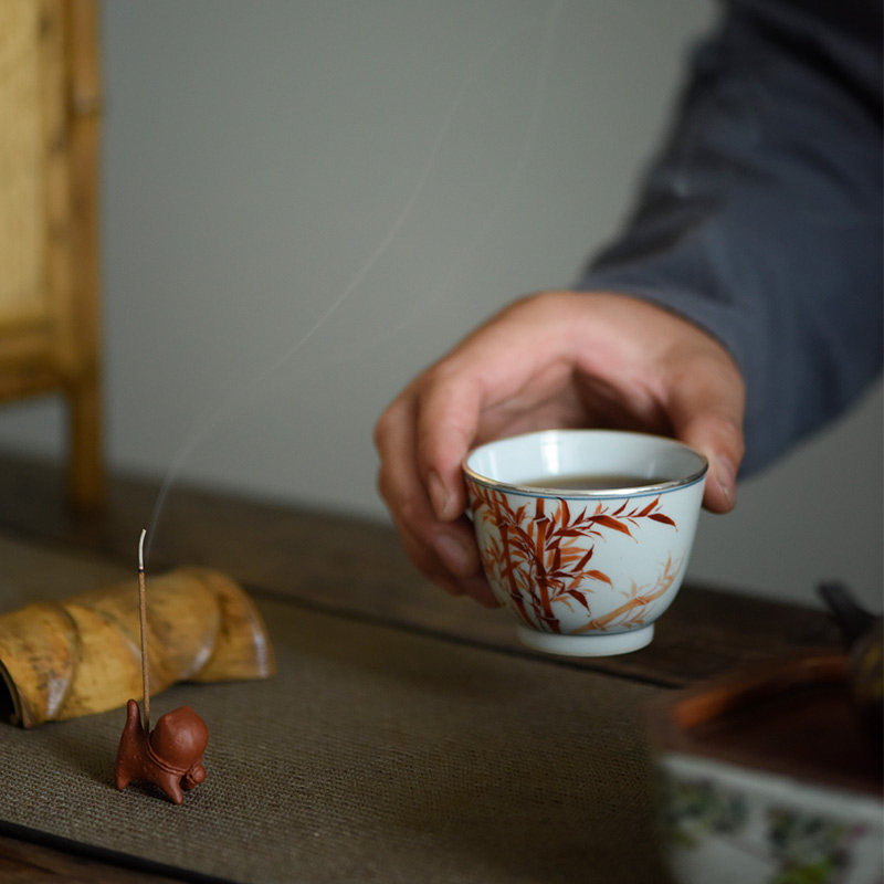 Jingdezhen Mass Yunhai Ceramics Tea Cup Handpainted Green Flowers Silver Mouth Master's Cup Large Capacity Miyun Wu Cup Single Cup Tea