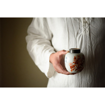 Jingdezhen Mass Yunhai Ceramics Tea Leaves Jar Hand Painted Alum Red Chamomile Green Flowers Poetic Tea Bin Tin Bag Bamboo Lid