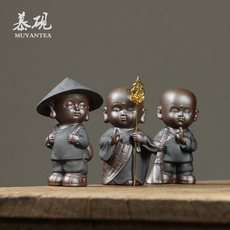 Mu Yan Zen Purple Sand tea Pet little monk ornaments Handmade tea play Kung Fu tea set Tea ceremony zero matching can raise a monk