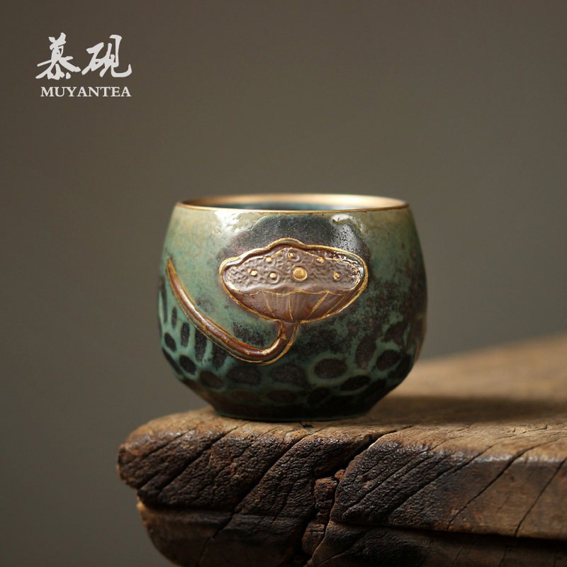 Mu Yan ceramic handmade showerhead tea cup Zen Tea Ceremony Kung Fu Coarse pottery tea set Light cup Household large master cup