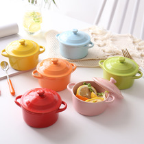 Steamed egg bowl ceramic baking bowl with lid Household childrens special dessert steamed egg custard baby double ear soup bowl stew cup