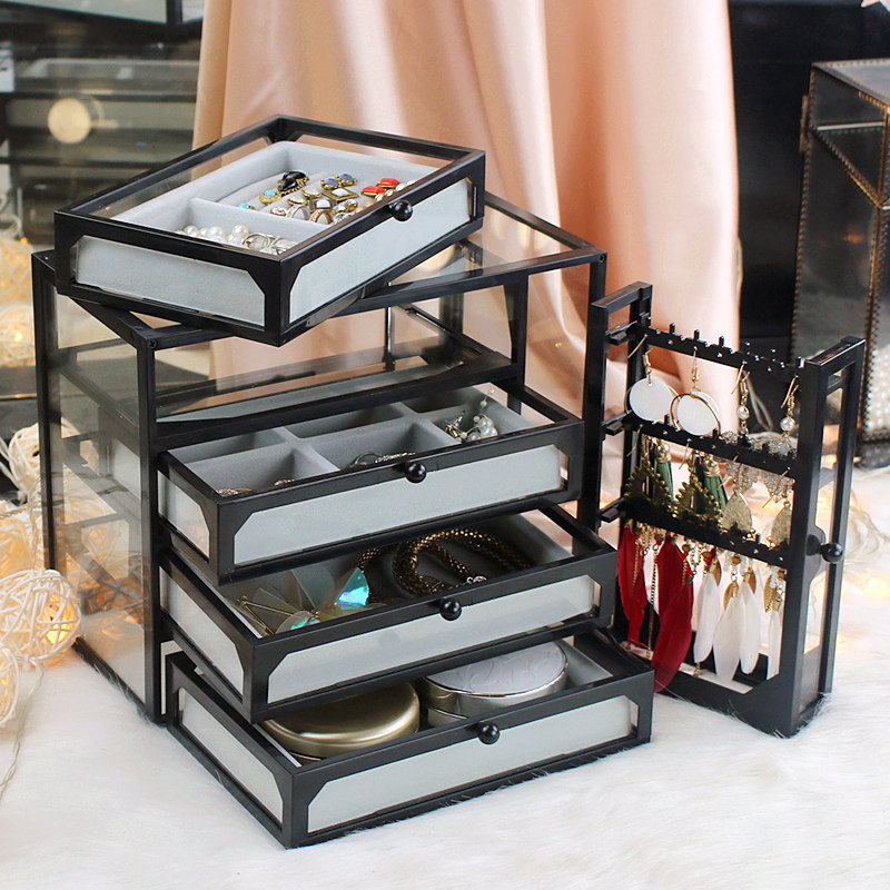 Net Red Glass Jewelry Storage Box Desktop Drawer Watch Princess Ear Pin Earrings Ring Necklace Jewelry Display Stand