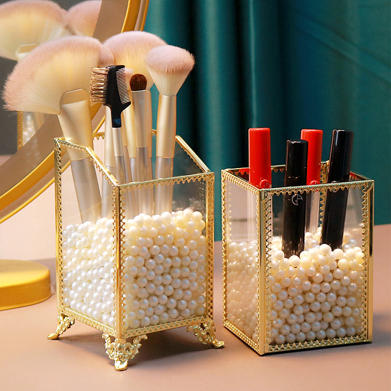 Makeup brush in beauty brush Brush box desktop glass transparent makeup brush European office pen frame