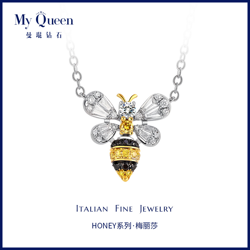 Mankun 18k Gold Bee Pendant Yellow Diamond Colored Diamond Necklace Diamond Necklace Diamond Pendant Wedding Gift Real Drill Necklace