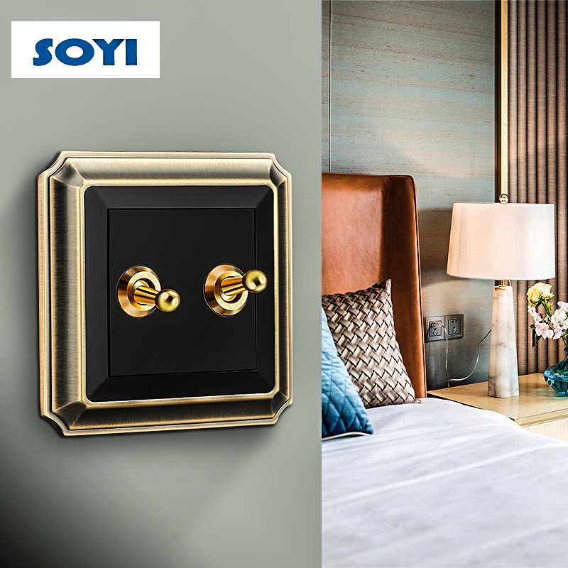 soyi86 type concealed open 5-hole panel porous home brass plus-lever retro wall Chinese switch socket-Taobao