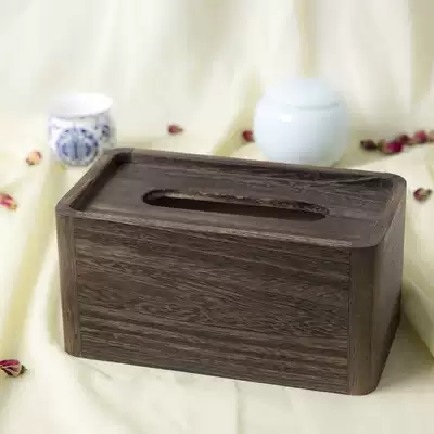 Household tissue box retro roasted paulownia wood extraction type sanitary carton dining room Chinese creative solid wood living room napkin carton sanitary carton