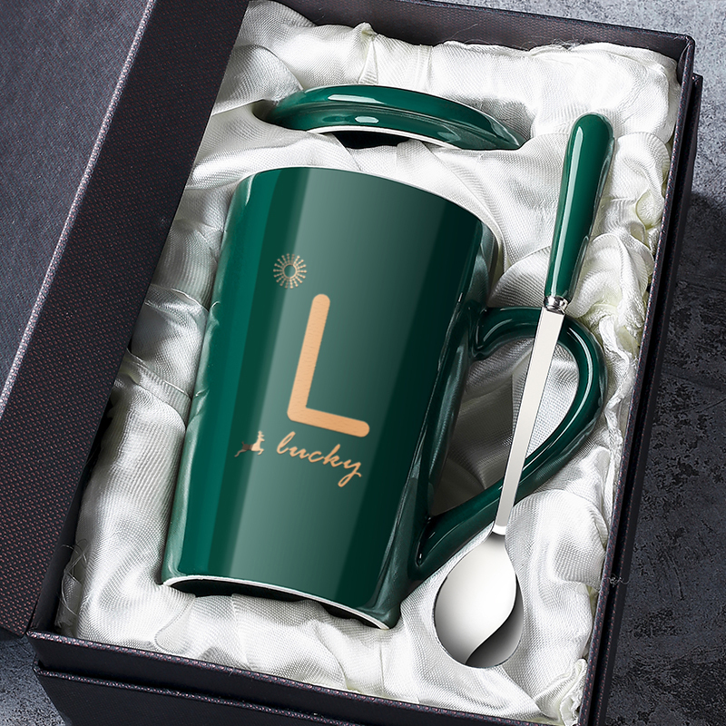 Mug Ceramic Cup with Lid Spoon Coffee Cup Household Couple Water Cup Men's Large Capacity Tea Cup Women's Office