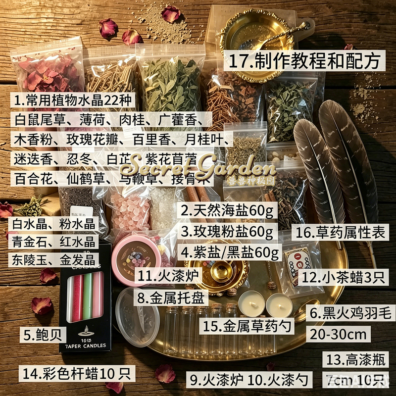 Beginner's Kit for Making Herbal Wishing Bottles with Formula, Including Handmade Materials, Herbal Spoon, Incense Burner Beginner's Kit for Making Herbal Wishing Bottles with Formula, Including Handmade Materials, Herbal Spoon, Incense Burner