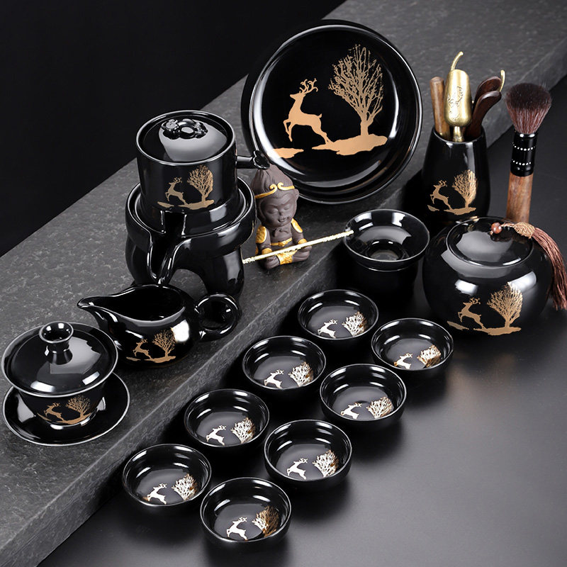 Sloth stone grinding automatic tea set suit Home Living room Gongfu Tea Cup Ceramic Tea Pot lid bowls office Guests-Taobao