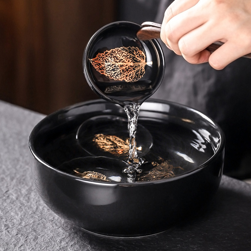 Wood Leaf Chai Tea Wash Large Number Pen Wash Water Spittoon Washed Tea Bowl Washing Tea Cup Ceramic Kongfu Tea Furniture Accessories Tea Road Home
