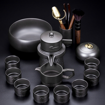 Purple sand tea set set Home living room office meeting set Lazy stone mill automatic tea set high-end gift box