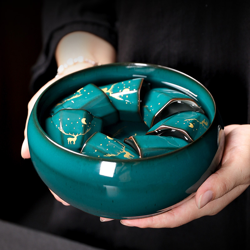 Emerald green tea wash large pen wash water bowl wash tea bowl wash tea cup ceramic kung fu tea set accessories tea ceremony home