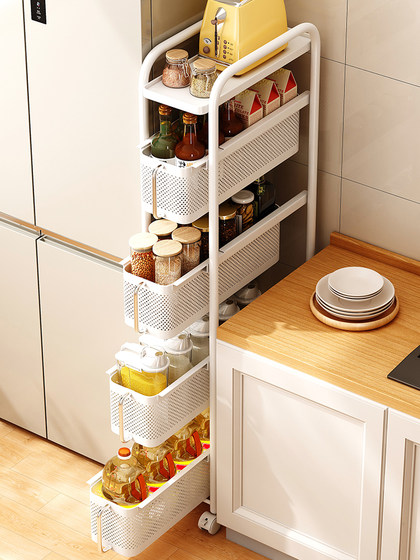 厨房夹缝置物架冰箱侧面抽拉小推车可移动卫生间窄缝隙落地收纳柜
