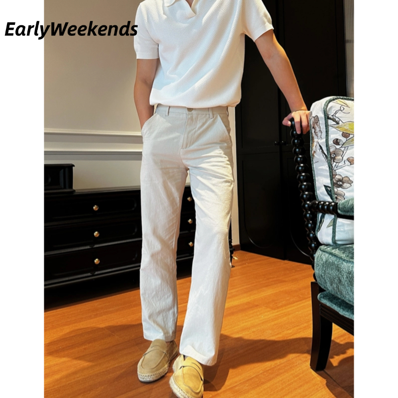Early Morning on the Weekend, Linen Cropped Pants, Summer Thin Style, Men's Casual Breathable Cotton-Linen Straight-Leg Trousers, Loose and Versatile