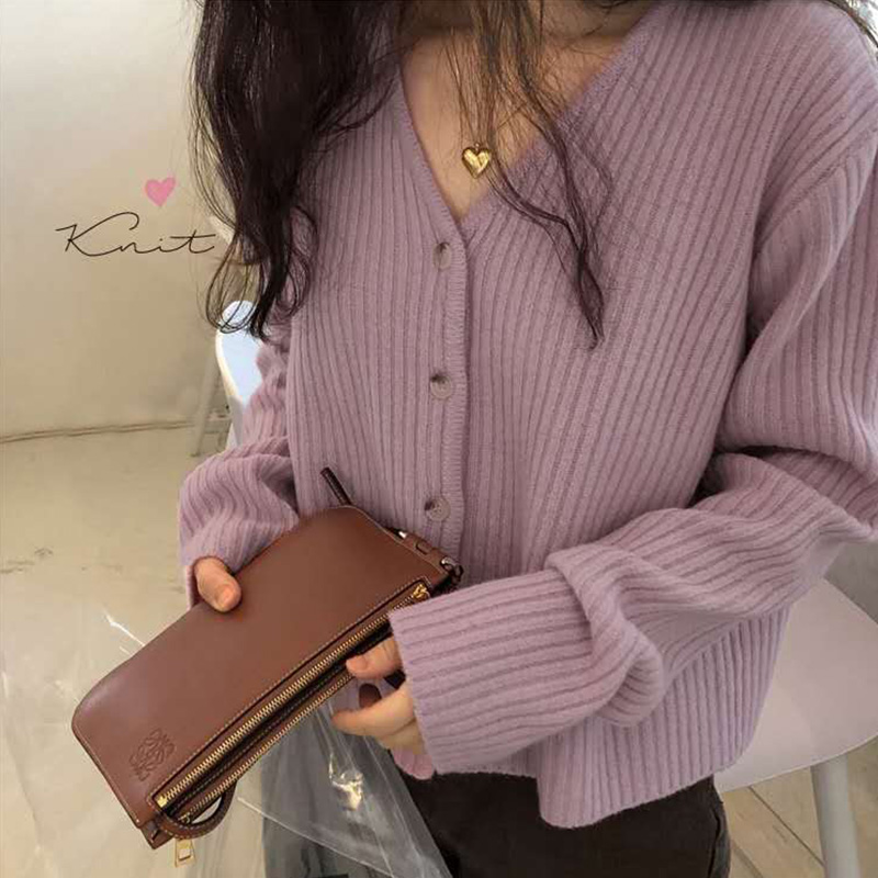 Early spring 2021 new Japanese lilac knitted cardigan taro purple sweater women's jacket gentle folding tide