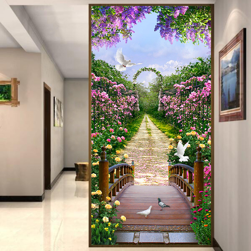 3d stereoscopic Self-adhesive paper Room door renovation Background wall Xuan Guanguan Vertical version Living room hallway End of painting Painted Wallpaper