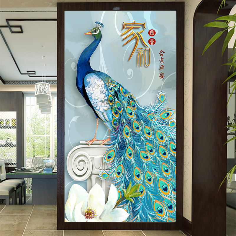Genguan Self-Adhesive Waterproof Sticker Wall Sticker Painting Living Room Corridor Backdrop Wall Decorator and Fugui Peacock wallpaper wallpaper