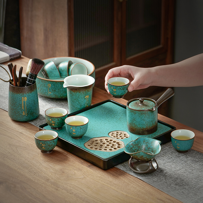 Pine Green Tea Tool Combination Set Household Living Room Ceramic Premium Gift Set Light Luxury Tea Cup Gift Box Customization