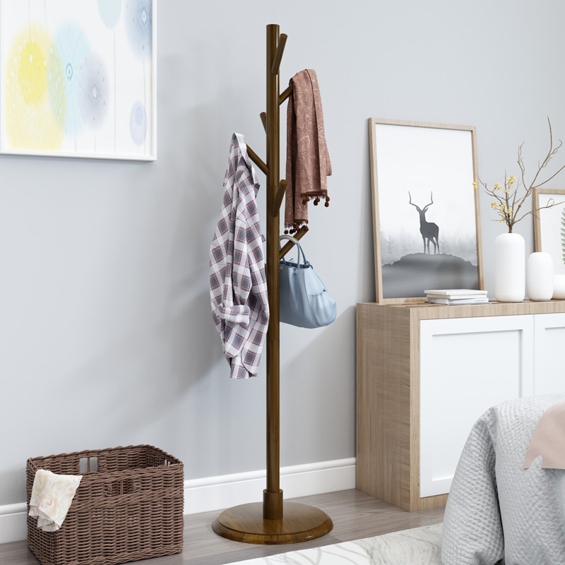 Solid wood coat rack Floor hanger Home bedroom Simple modern hanging clothes rack Single pole living room office
