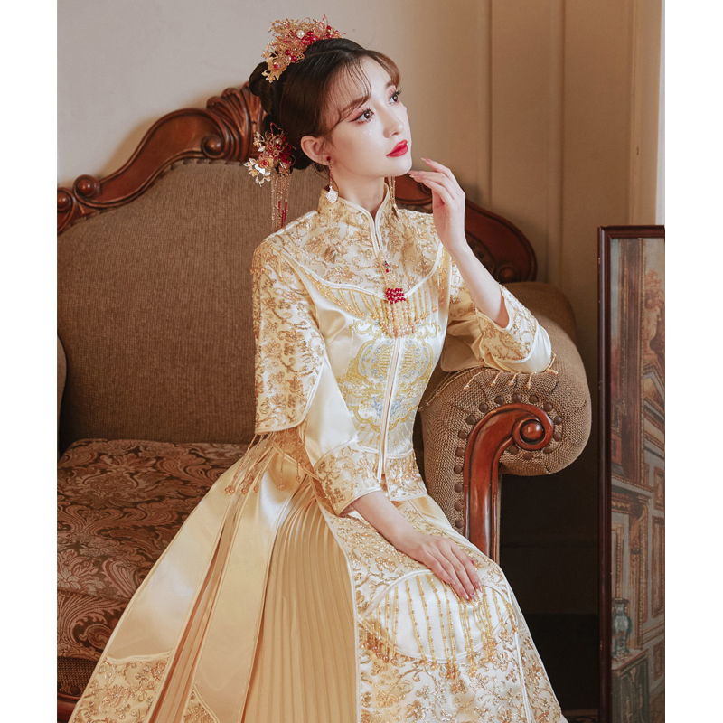 Xiuhe Suit Bride's Chinese-Style Wedding Dress Unisex Set Champagne Color Xiuhe Suit 2026 New Wedding Dress Petite Summer