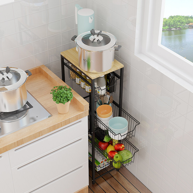 Kitchen crevice shelf floor-to-ceiling multi-layer pot rack refrigerator narrow gap side drawer storage box vegetable pot storage rack