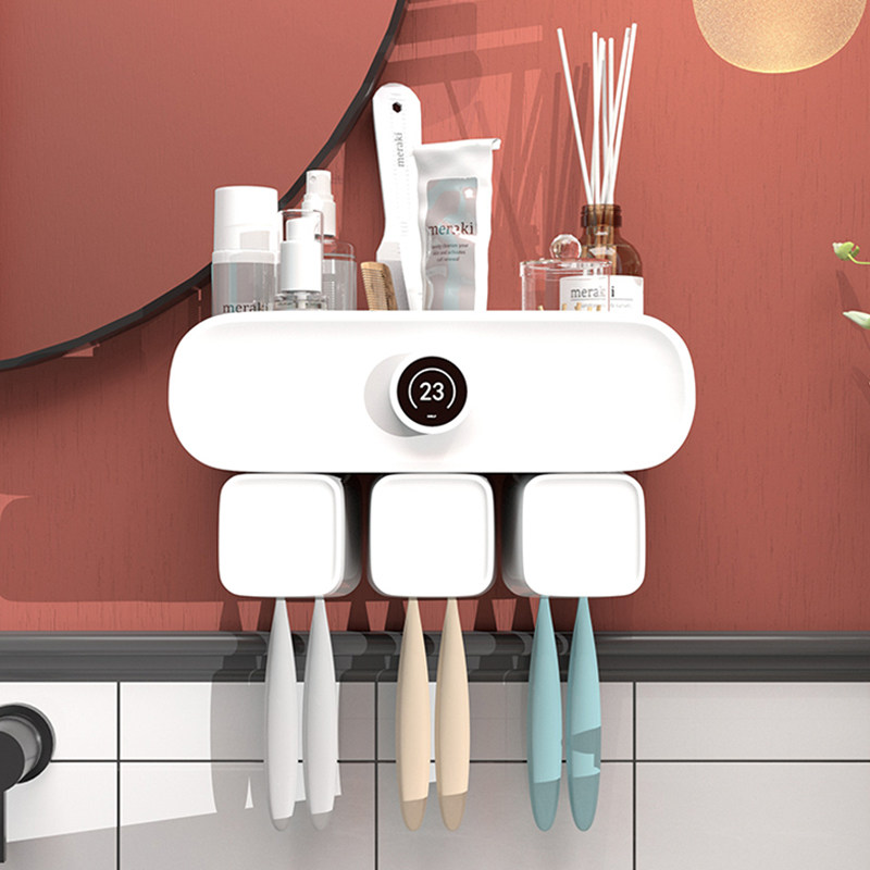 Toothbrush rack free punch wall hanging hair dryer powder room supplies complete wash table tissue box bathroom storage