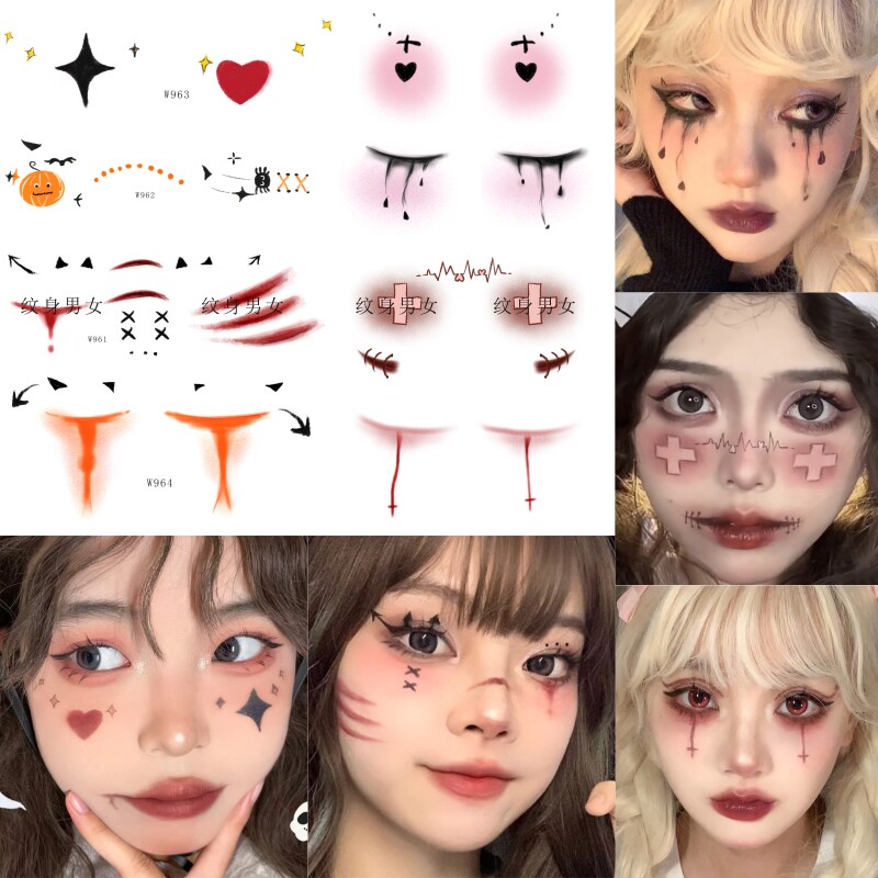 Halloween Black Witch Teardrop Makeup Tattoo Stickers Cute Blush Face Stickers Waterproof