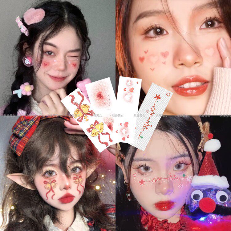 Christmas Cute Tattoo Sticker Waterproof Persistent Male And Female Emulation Cute Christmas Snow Flowers Elk Makeup Tattoo Sticker