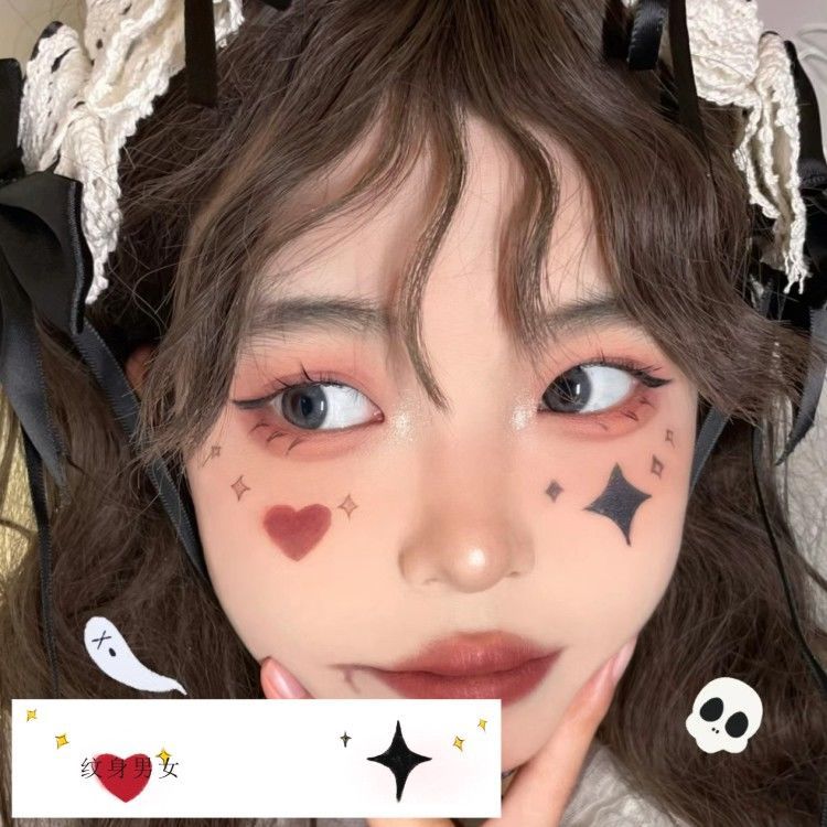 Poker-themed makeup tattoo stickers, creative heart-shaped party makeup for girls, Halloween pumpkin face decorations party