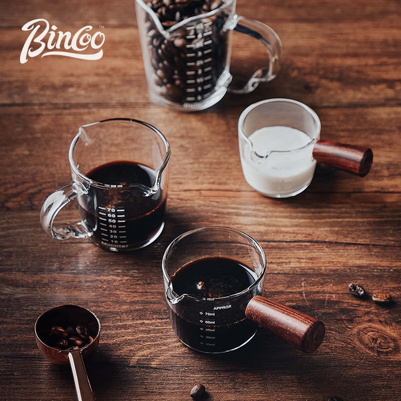 Bincoo glass small milk cup Japanese-style wooden handle milk pot coffee milk pot Japanese-style handle milk cup coffee tip cup