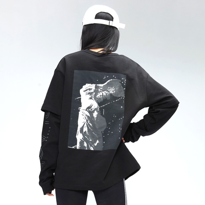 Hoodless sweater women's autumn and winter models of the goddess of victory creative design loose round neck casual layered warm top coat