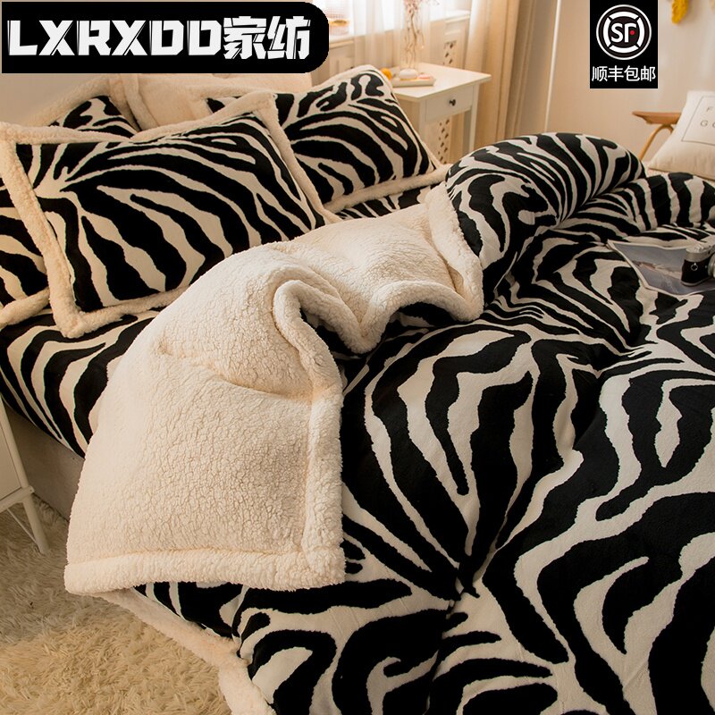lxrxdd lamb suede four pieces of covered coral suede bed linen cover winter thickened double sided warm milk velvet flannel