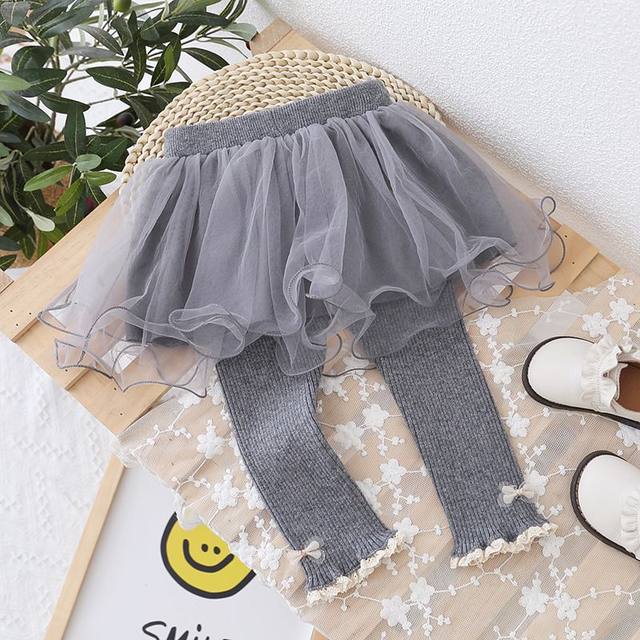 Girls' trousers spring and autumn style foreign style fashion 2023 new mesh baby skirt trousers fake two pieces outerwear leggings tide