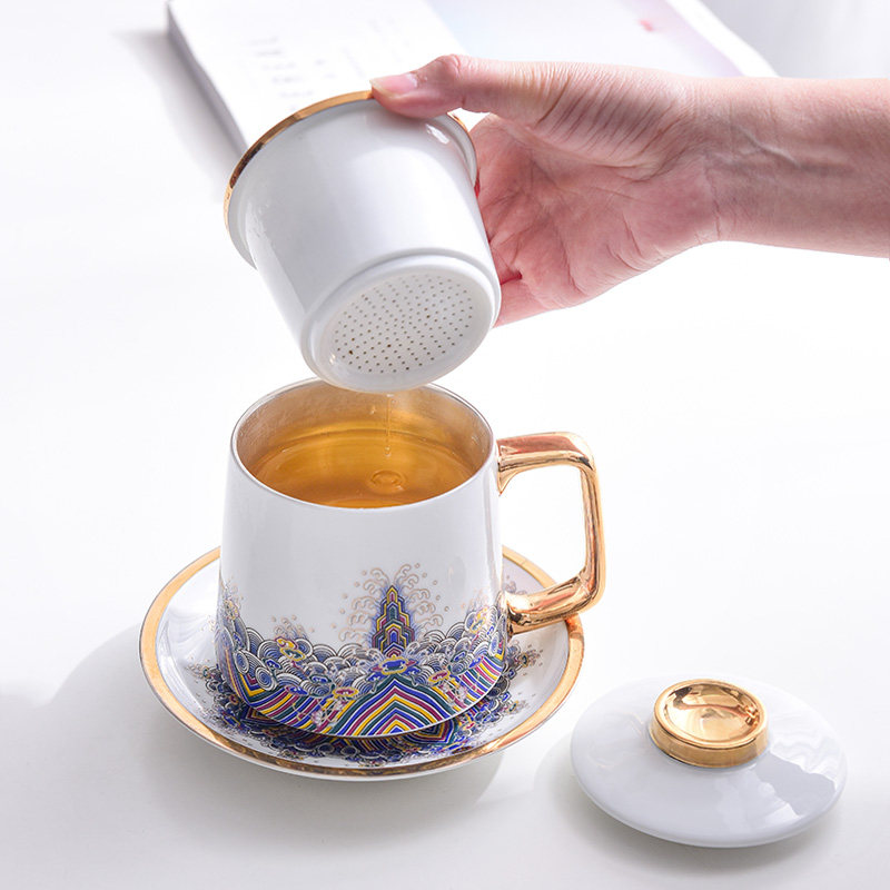 Enamel tea cup office cup silver tea cup 999 sterling silver personal cup office tea cup large capacity mug