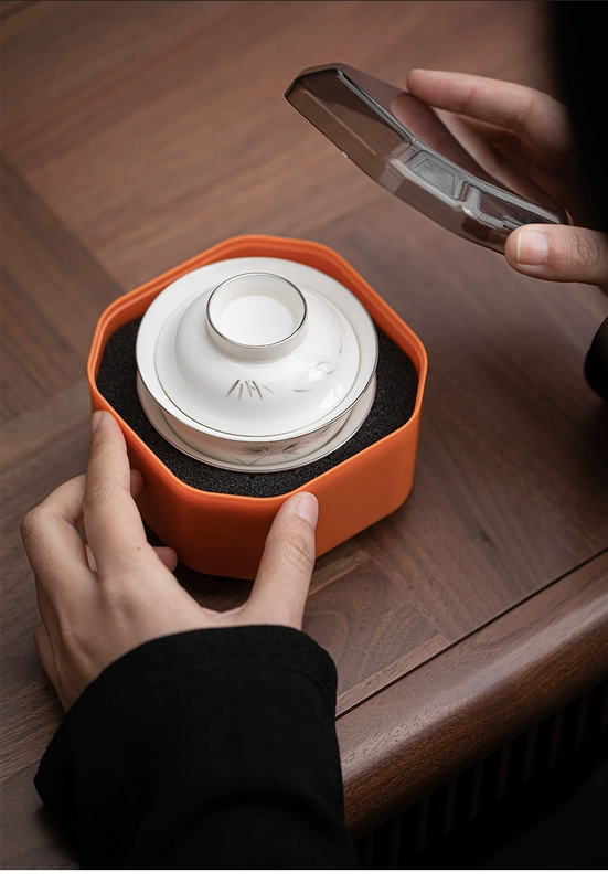 bộ ấm chén du lịch Khoảng sân nhỏ đáp ứng phong cách Trung Quốc vẽ tay mực tre một người bộ trà gốm sứ ngoài trời di động có mái che bát trà bộ trà du lịch bộ ấm pha trà du lịch bộ bình trà có túi đựng đi du lịch