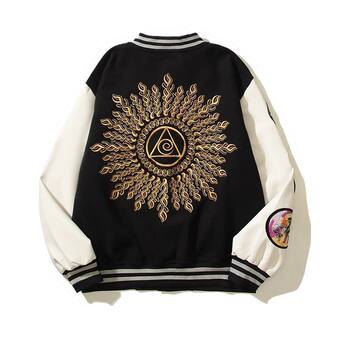 Eyes of Light Baseball Uniform American High Street Vibe Baseball Uniform Couple's Autumn Cool Style Illuminati Eye Embroidery Jacket