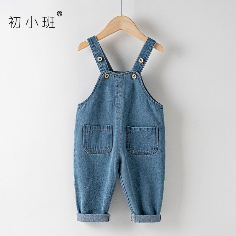 Baby denim suspender pants spring wear 0-3-4 years old men and women children casual one-piece pants cotton baby jeans