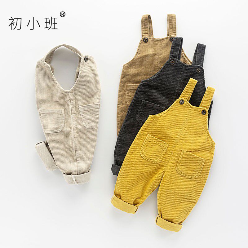 Baby corduroy suspender pants spring and autumn tide 0-1 a 3-year-old children's jumpsuit casual dirty plus fleece baby cover pants